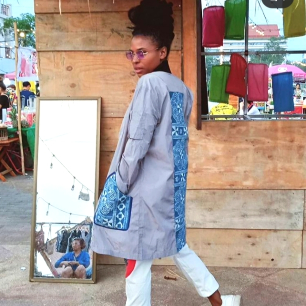 Gray and Indigo Geometric Athletic Jacket